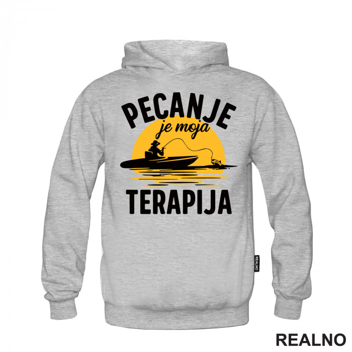 Pecanje Je Moja Terapija - Narandžasti Mesec - Fishing - Duks Pecanje Je Moja Terapija - Narandžasti Mesec - Fishing - Duks