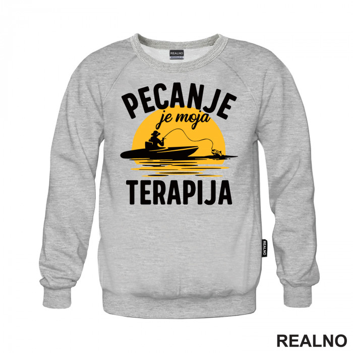 Pecanje Je Moja Terapija - Narandžasti Mesec - Fishing - Duks Pecanje Je Moja Terapija - Narandžasti Mesec - Fishing - Duks