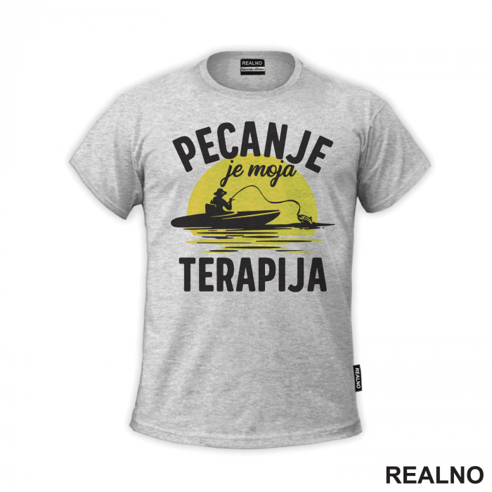 Pecanje Je Moja Terapija - Narandžasti Mesec - Fishing - Majica