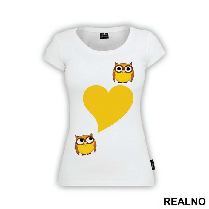 Two Owls And Yellow Heart - Ljubav - Majica