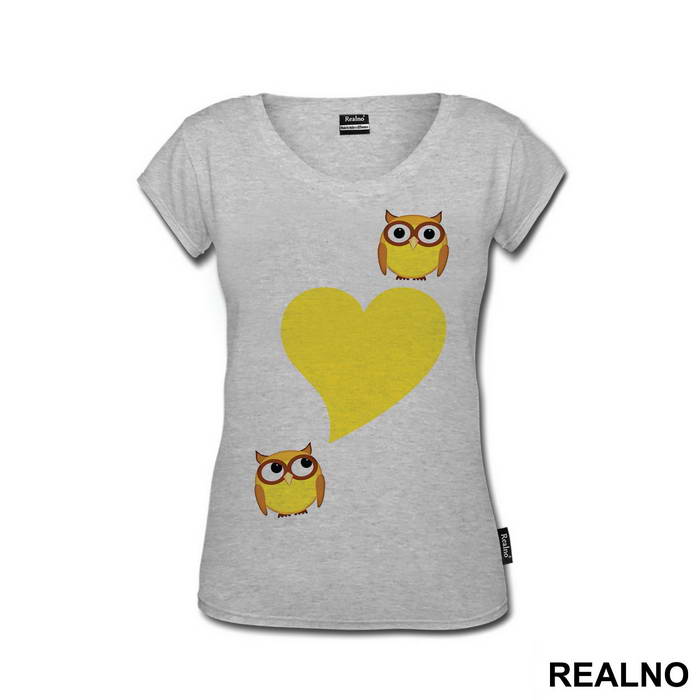 Two Owls And Yellow Heart - Ljubav - Majica