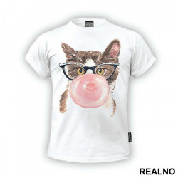 Cat Blowing Bubblegum Balloons - Mačke - Životinje - Majica