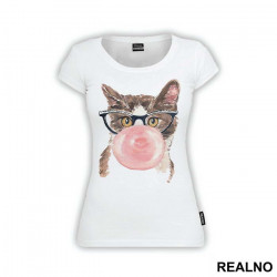 Cat Blowing Bubblegum Balloons - Mačke - Životinje - Majica