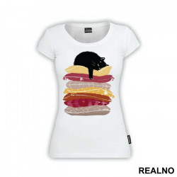 Black Cat Sleeping On Pillows - Mačke - Životinje - Majica