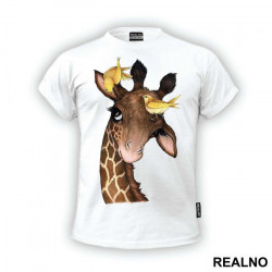 Giraffe And Two Yellow Birds - Životinje - Majica