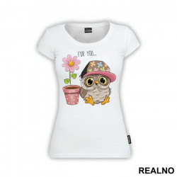 For You - Owl And Pink Flower - Životinje - Majica