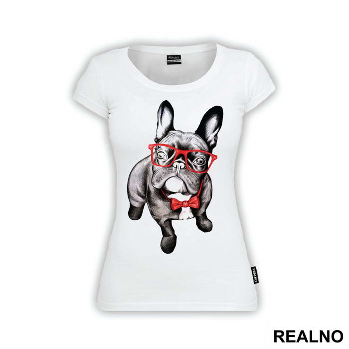 French Bulldog Wearing Red Glasses - Životinje - Majica