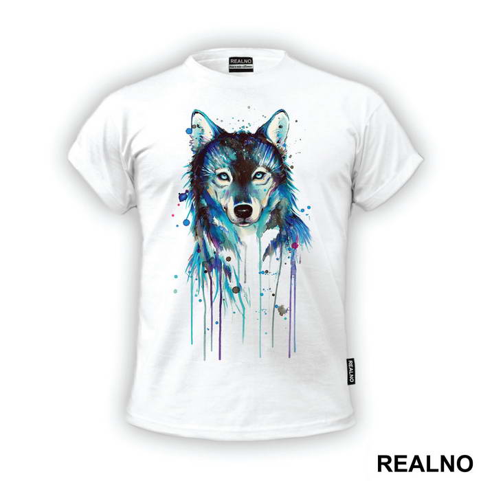 Blue Wolf Dripping Paint - Životinje - Majica