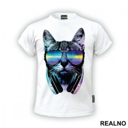 Cat With Headphones And Glasses - Životinje - Majica