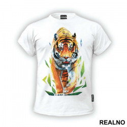 Tiger Walking Over Leaves - Životinje - Majica