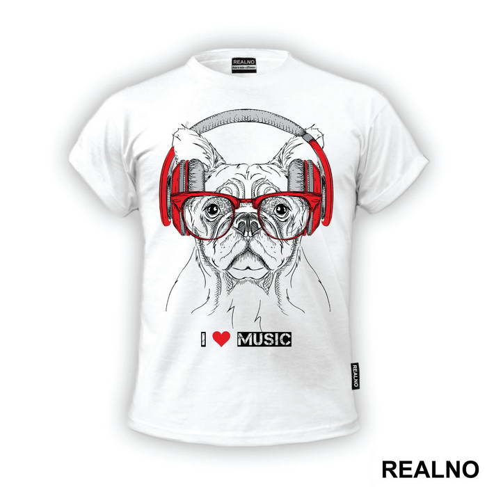 Dog With Headphones - I Love Music - Životinje - Majica