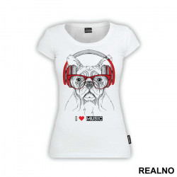 Dog With Headphones - I Love Music - Životinje - Majica