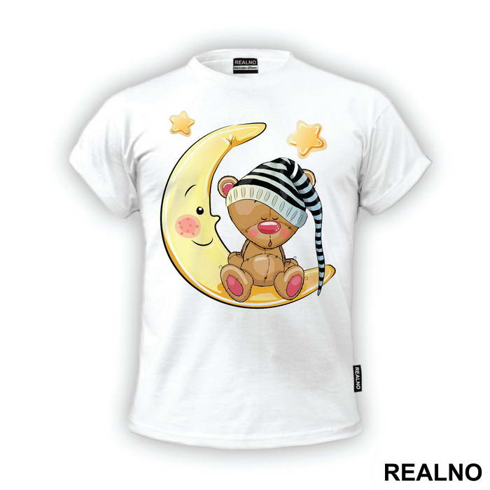 Sleepy Teddy Bear Sitting On A Moon - Životinje - Majica