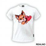 Fox Holding A Pink Heart - Životinje - Majica