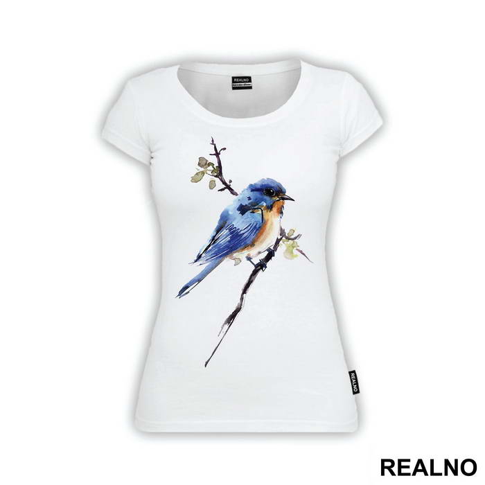 Blue Bird Standing On A Branch - Životinje - Majica