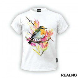 Bird On A Branch With Flowers - Životinje - Majica