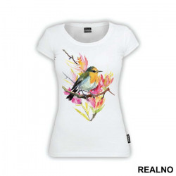 Bird On A Branch With Flowers - Životinje - Majica