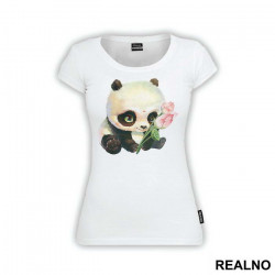 Baby Panda Holding Flowers - Životinje - Majica