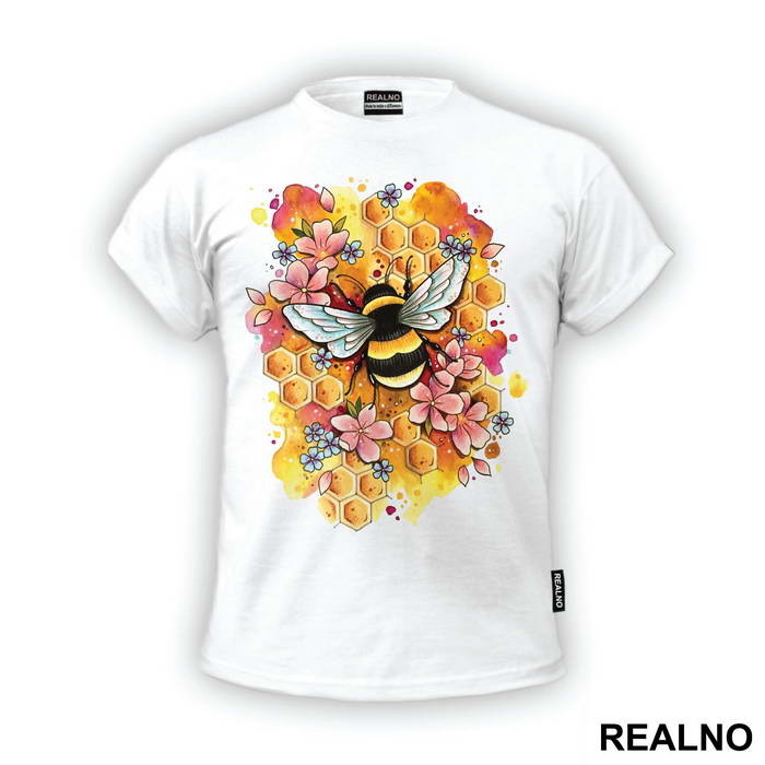Bee On A Hive With Flowers - Životinje - Majica