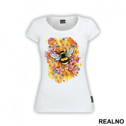 Bee On A Hive With Flowers - Životinje - Majica