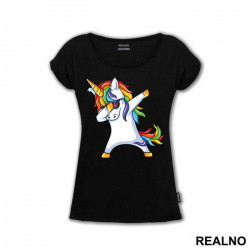 OUTLET - Crna ženska majica veličine 2XL - Jednorog