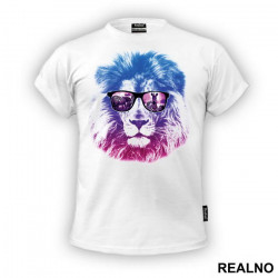 Blue Lion With Glasses And Zebras - Art - Majica