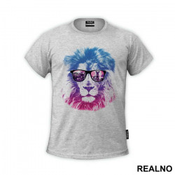 Blue Lion With Glasses And Zebras - Art - Majica