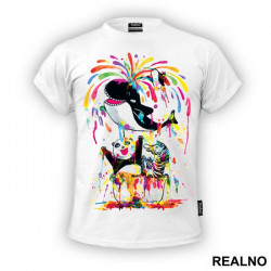 Panda Zebra And Whale Splashing Color All Around - Art - Majica Panda Zebra And Whale Splashing Color All Around - Art - Majica