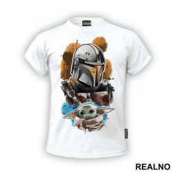 Bounty Hunter And Baby Yoda Paint Splash - Yoda - Mandalorian - Star Wars - Majica
