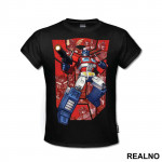 Red Autobot Logo And Optimus Prime - Transformers - Majica