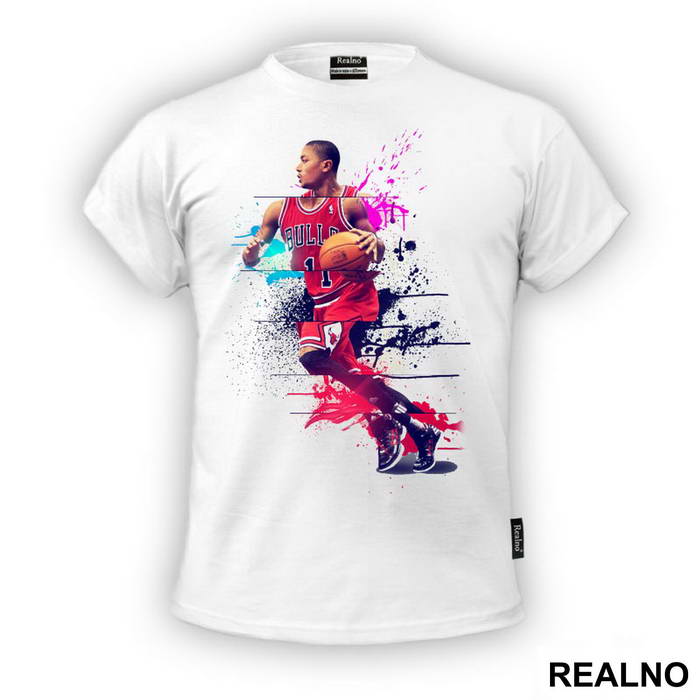 Derrick Rose Splash Artwork - NBA - Košarka - Majica