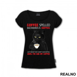 Coffee Spelled Backwards Is Eeffoc - Mačke - Cat - Majica Coffee Spelled Backwards Is Eeffoc - Mačke - Cat - Majica
