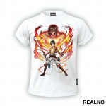 Eren And His Titan Form In Fire - Attack On Titan - Majica