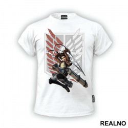 Eren In Front Of The The Survey Corps Logo - Attack On Titan - Majica