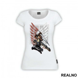 Eren In Front Of The The Survey Corps Logo - Attack On Titan - Majica