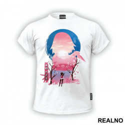 Sakura - Pink Silhouette With Flowers - Naruto - Majica