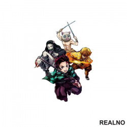 Tanjiro, Nezuko, Inosuke And Zenitsu - Travelling Companions - Demon Slayer - Nalepnica Tanjiro, Nezuko, Inosuke And Zenitsu - Travelling Companions - Demon Slayer - Nalepnica