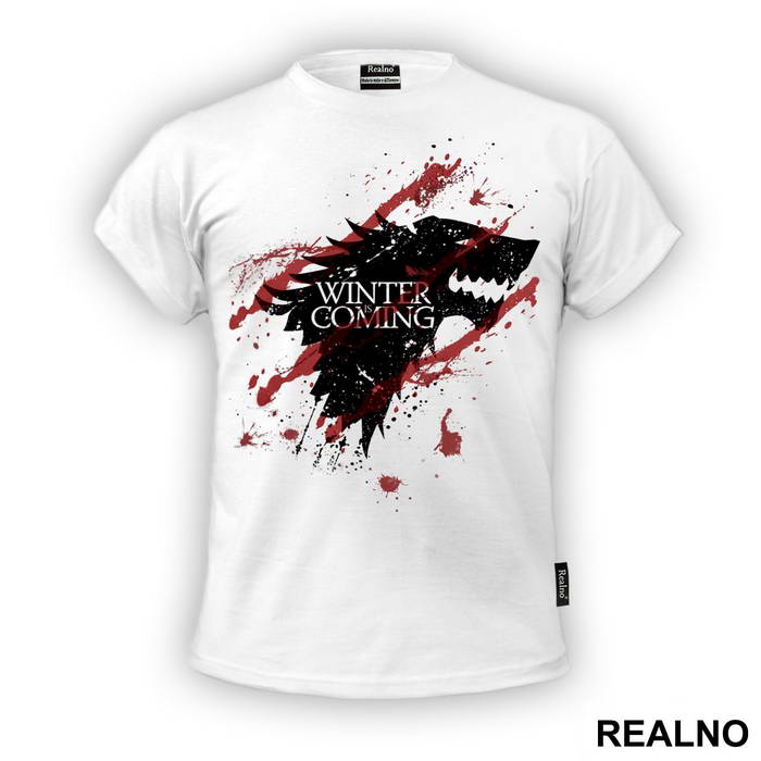 Winter Is Coming - Black Dire Wolf Sigil With Blood Splatter - House Stark - Game Of Thrones - GOT - Majica