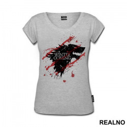Winter Is Coming - Black Dire Wolf Sigil With Blood Splatter - House Stark - Game Of Thrones - GOT - Majica