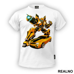 Bumblebee And Chevrolet Camaro - Drawing - Transformers - Majica Bumblebee And Chevrolet Camaro - Drawing - Transformers - Majica