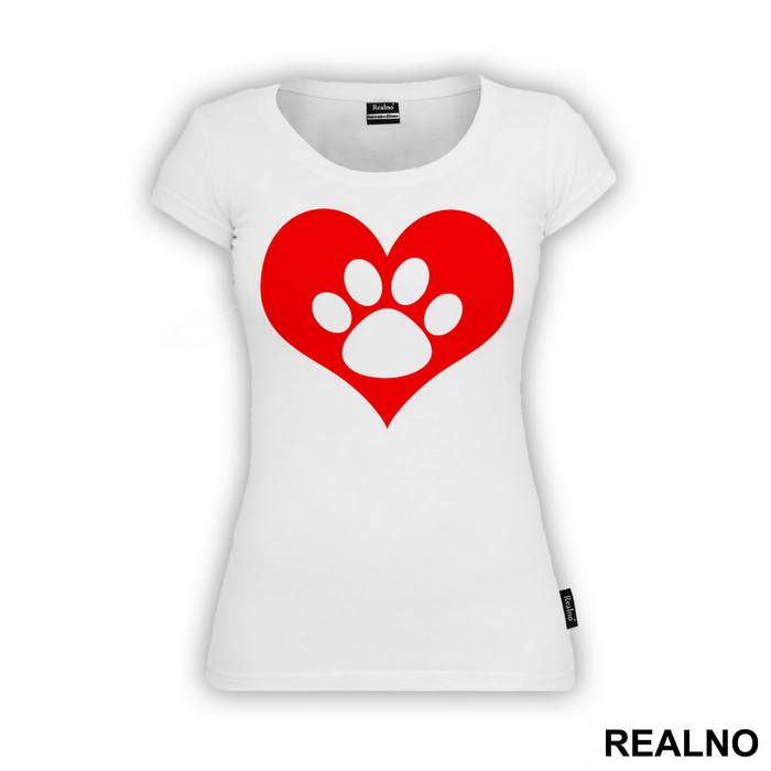 Red Heart And Paw - Pas - Dog - Majica