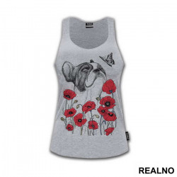 French Bulldog And Red Poppyies - Pas - Dog - Majica