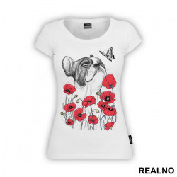 French Bulldog And Red Poppyies - Pas - Dog - Majica