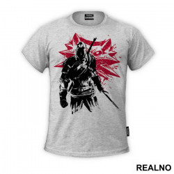 Geralt of Rivia And Red Logo - The Witcher - Majica