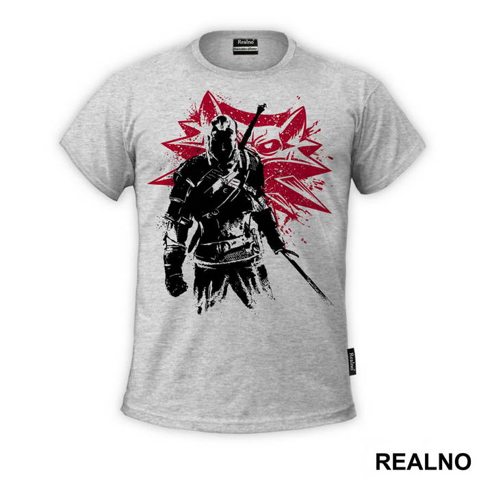 Geralt of Rivia And Red Logo - The Witcher - Majica