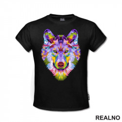 Wolf Head Portrait From Multicolored Paints - Vuk - Životinje - Majica