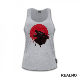 Angry Wolf Howling At The Red Moon Painting - Vuk - Životinje - Majica