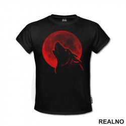 Wolf Howling At The Red Moon - Watercolor Painitng - Vuk - Životinje - Majica