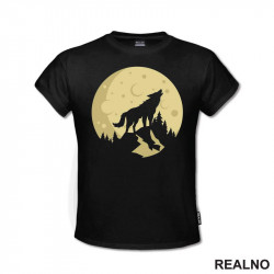 Wolf Howling At The Golden Full Moon - Vuk - Životinje - Majica
