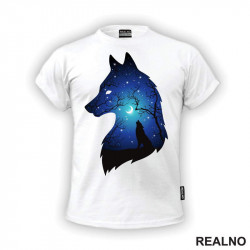 Silhuette Of Wolf Moon And Stars - Vuk - Životinje - Majica